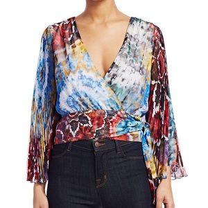 NWT Alice and Olivia Bray Pleated Sleeve Wrap Blouse!